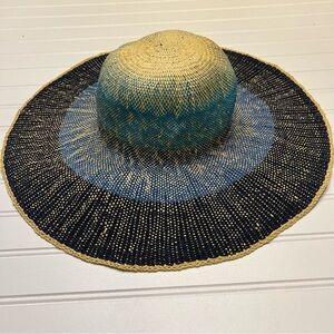 J. Crew Blue and Cream Woven Straw Beach‎ Hat One Size